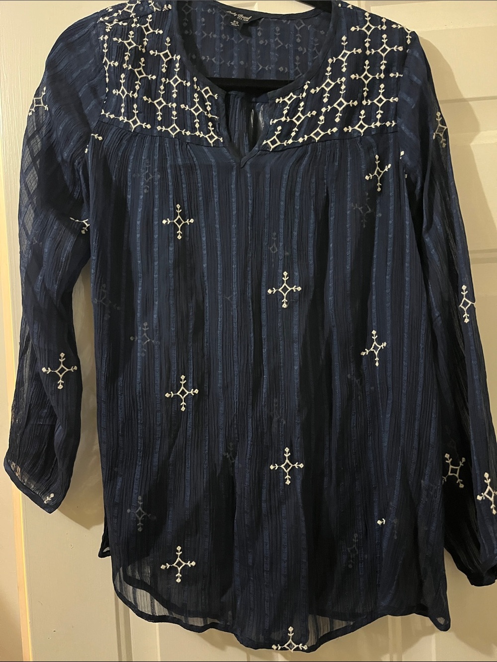 Lucky Brand Navy Blue Embroidered Long-Sleeve Tunic